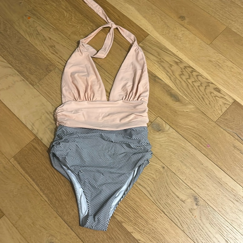 Blush Halter One Piece Swimsuit | Colorblock Waist Slimming | Flattering Fit